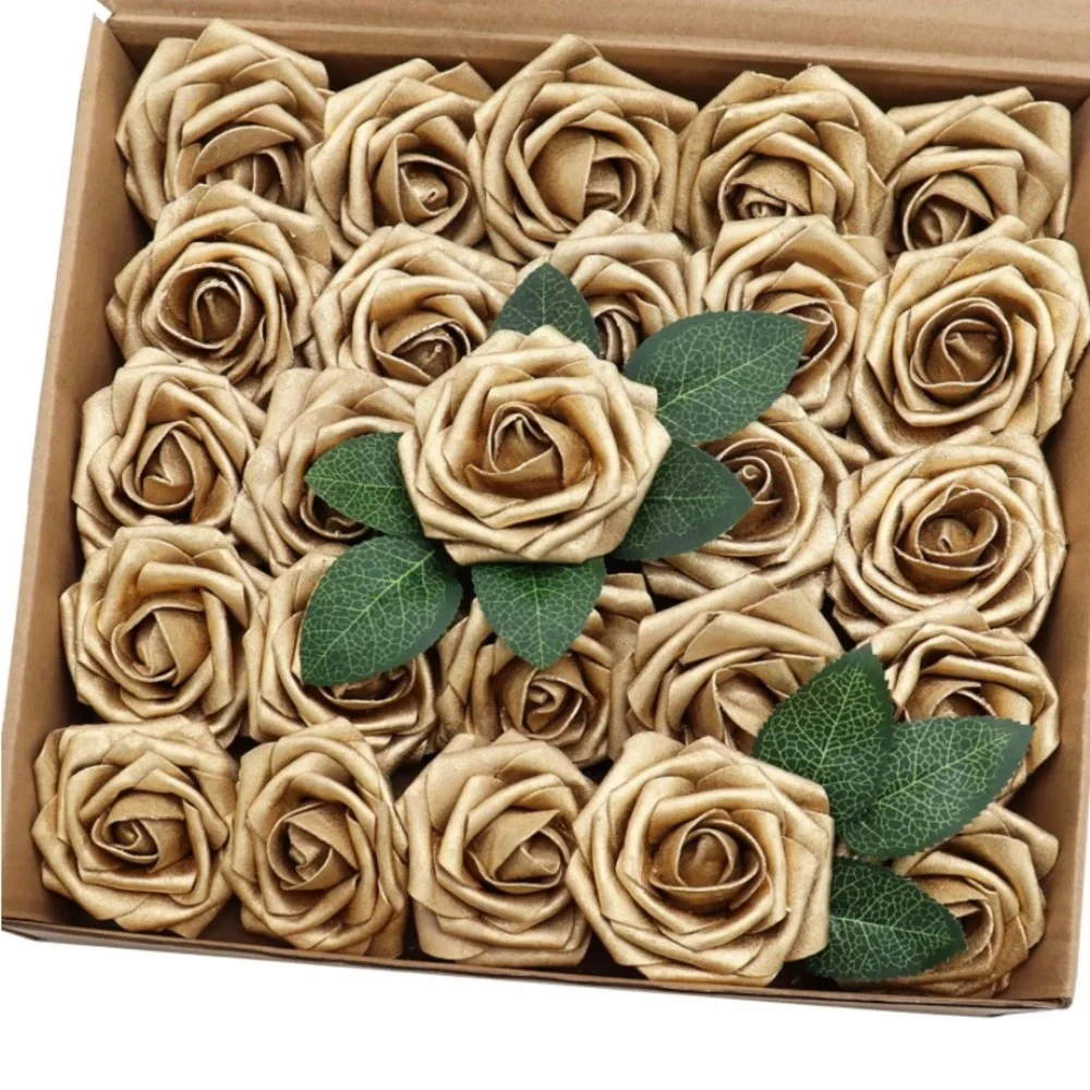 25 count | Gold Roses Flowers Wedding Floral Bouquet